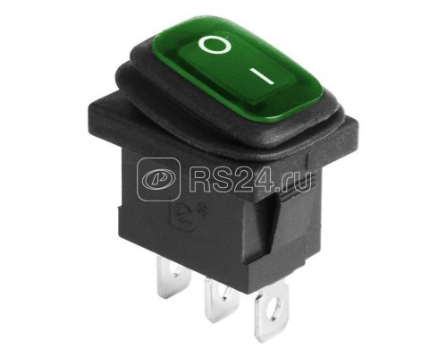 Выключатель клавишный 250В 6А (3с) ON-OFF зел. с подсветкой Mini ВЛАГОЗАЩИТА Rexant 36-2178