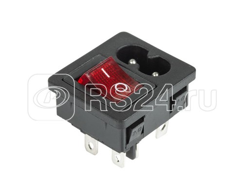 Выключатель клавишный 250В 6А (4с) ON-OFF подсветка+штекер C8 2PIN красн. Rexant 36-2285