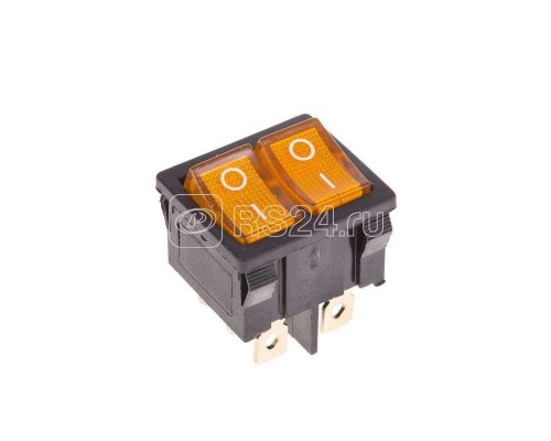 Выключатель клавишный 250В 6А (6с) ON-OFF желт. с подсветкой ДВОЙНОЙ Mini (RWB-305) Rexant 36-2162