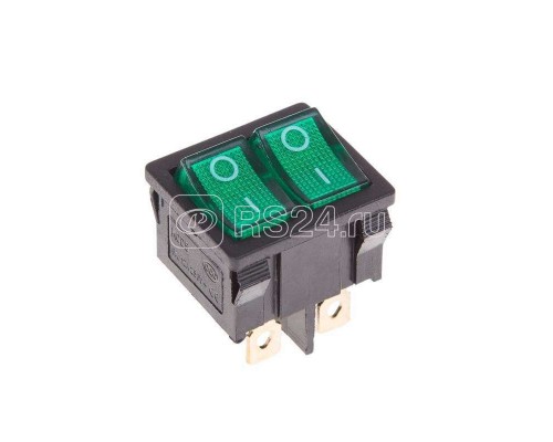 Выключатель клавишный 250В 6А (6с) ON-OFF зел. с подсветкой ДВОЙНОЙ Mini (RWB-305) Rexant 36-2163