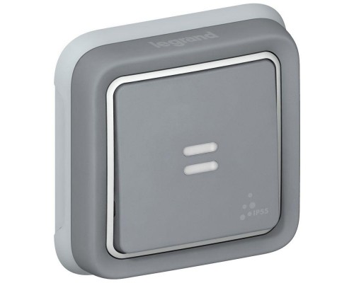 Выключатель кнопочный 1-м СП PLEXO с подсветкой 10А с ламп. сер. Leg 069821