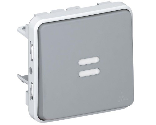 Выключатель кнопочный СП PLEXO 10А НО с подсветкой сер. Leg 069542