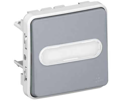 Выключатель кнопочный СП PLEXO НО+НЗ 10А с подсветкой сер. Leg 069544