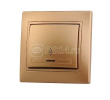 Выключатель проходной 1-кл. СП Мира 10А IP20 с подсветкой со вставкой зол. метал. LEZARD 701-1313-114
