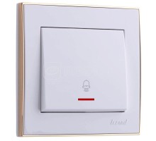 Выключатель проходной 1-кл. СП Рейн 10А IP20 с подсветкой с зол. боковой вставкой бел. LEZARD 703-0226-114