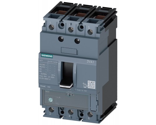 Выключатель в литом корпусе 3VA1 IEC типоразмер 160 класс откл. способности N ICU=25KA 3п 415В Siemens 3VA11163EE360AA0
