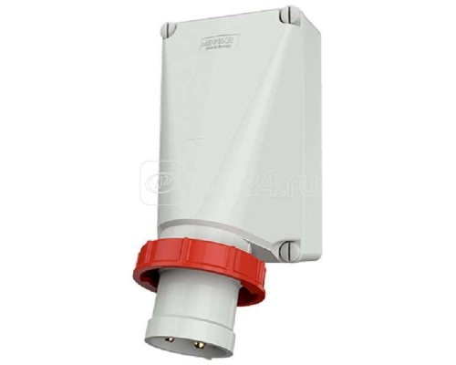 Вилка настенная 125А 4п 6ч 400В IP67 приборная наклонная 25град. винтовые клеммы сер./красн. Mennekes 364