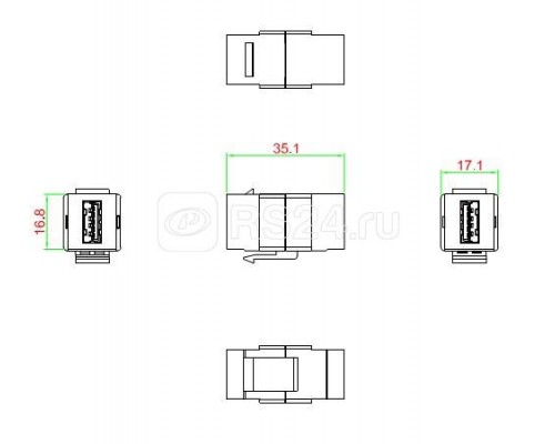 Вставка KJ1-USB-A3-WH формата Keystone Jack с прох. адапт. USB 3.0 (Type A) ROHS бел. Hyperline 247150