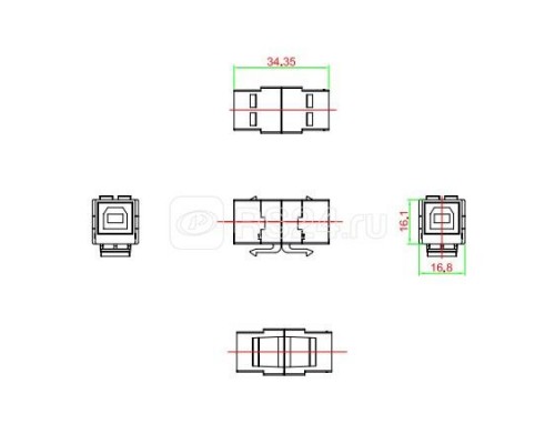 Вставка KJ1-USB-B2-BK формата Keystone Jack с прох. адапт. USB 2.0 (Type B) ROHS черн. Hyperline 251217
