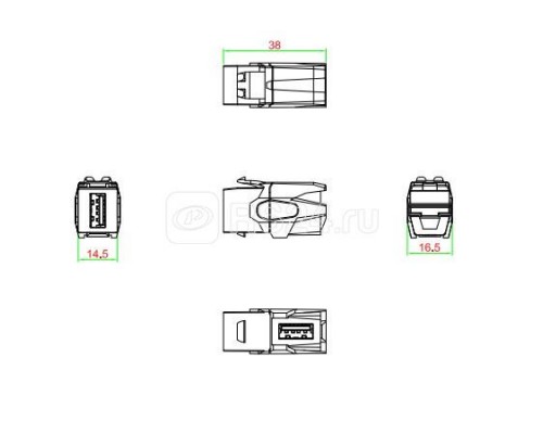 Вставка KJ1-USB-VA2-BK формата Keystone Jack с прох. адапт. USB 2.0 (Type A) 90 градусов ROHS черн. Hyperline 251218