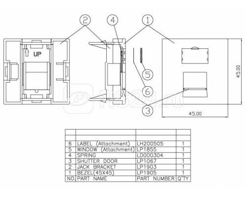 Вставка SIP2-1K-M45-45 45х45 для модуля формата Keystone Jack Hyperline 35207