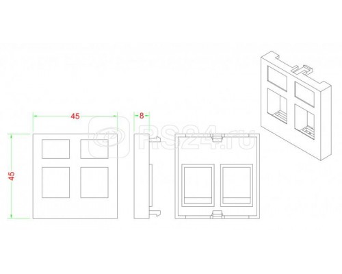 Вставка SIP2-2N-M45-45 45х45 (аналог Mosaic) для 2х модулей формата Keystone Jack ROHS бел. Hyperline 247229