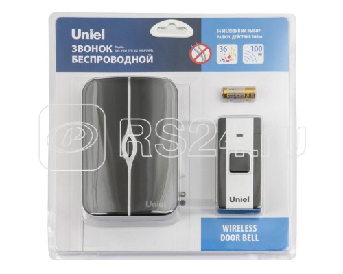 Звонок беспроводной UDB-015W-R1T1-36S-100M-WH/BL 36 мелодий радиус действия 100м блист. бел./черн. Uniel UL-00006434